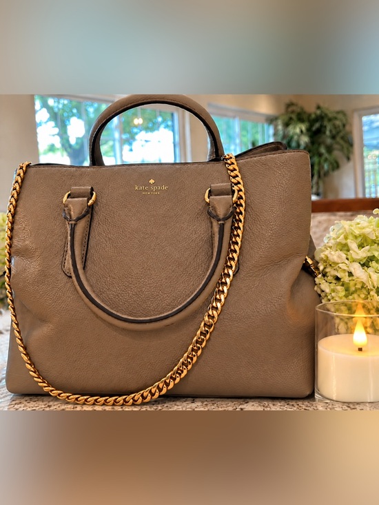 kate spade Handbags - Kate Spade New York Taupe Pebbled Leather Satchel Gold Chain Shoulder Bag